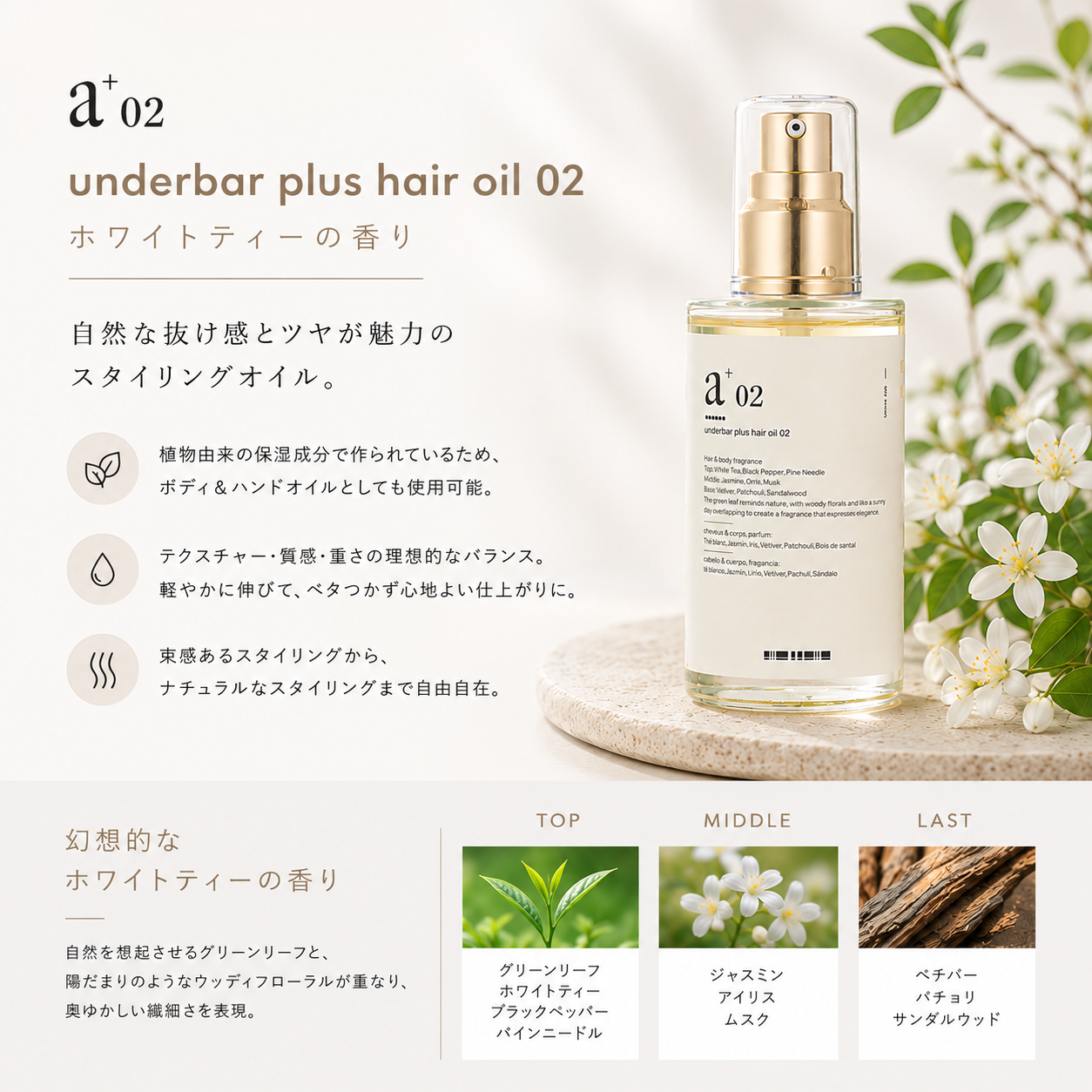 アンダーバープラス ヘアオイル/ヘアオイル02/ルチアオイル 92ml アンダーバープラス ヘアオイル/ヘアオイル02/ルチアオイル 92ml